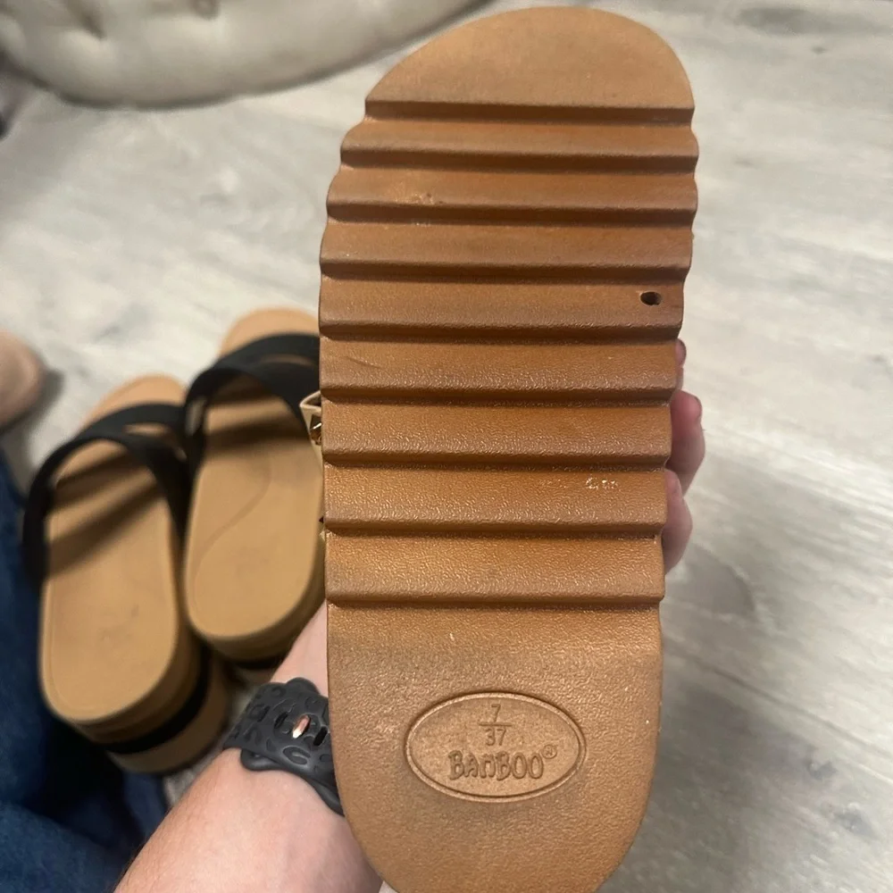 Bamboo Studded Tan Slide Sandals
